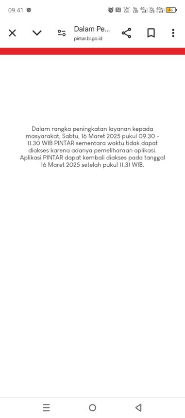 Pemberitahuan dari admin pintar BI. / Foto : X