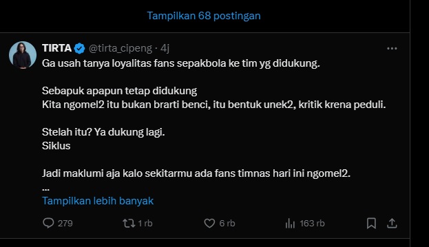 Ketikan dr.TIrta di akun X / Foto : X