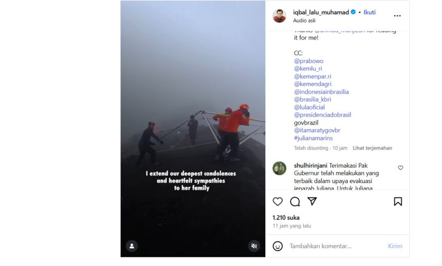 Tangkapan layar postingan Gubernur NTB Lalu Muhammad Iqbal di Instagram / Foto : IG