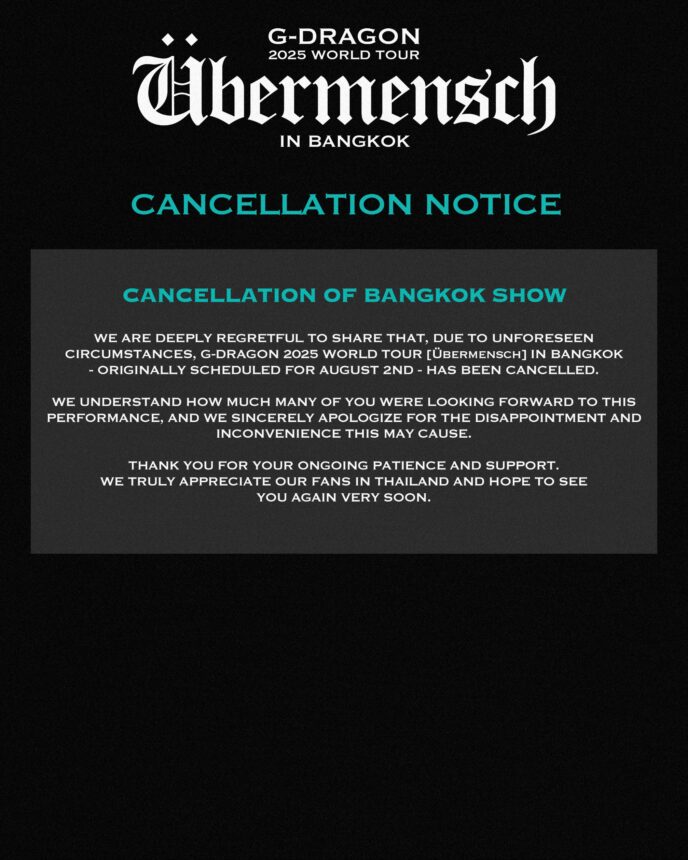 Pengumuman pembatasan konser oleh G Dragon / Foto : soompi