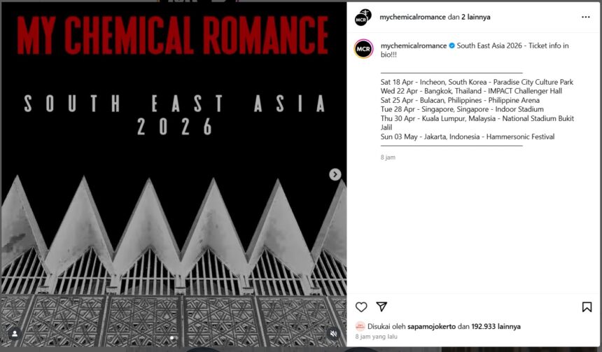 Jadwal MCR yang akan berkunjung ke Asia / Foto : Instagram