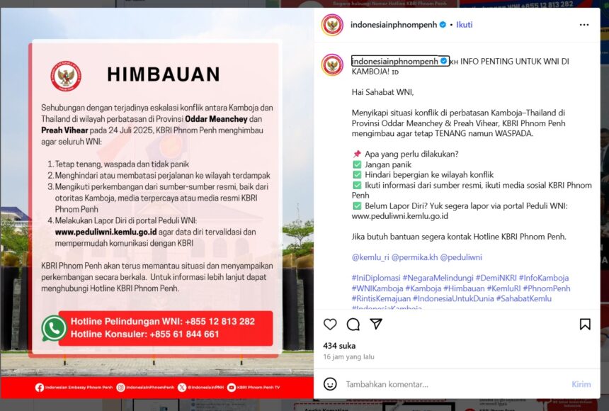 Tangkapan layar KBRI Phnom Phen / Foto : Instagram