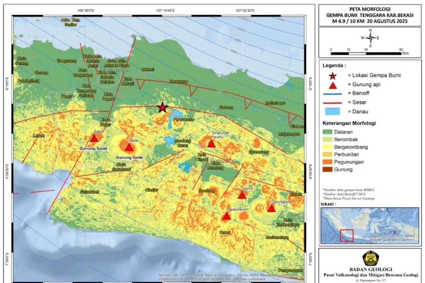 Peta titik lokasi gempa bumi di Kabupaten Bekasi Jawa Barat/ Foto : BMKG