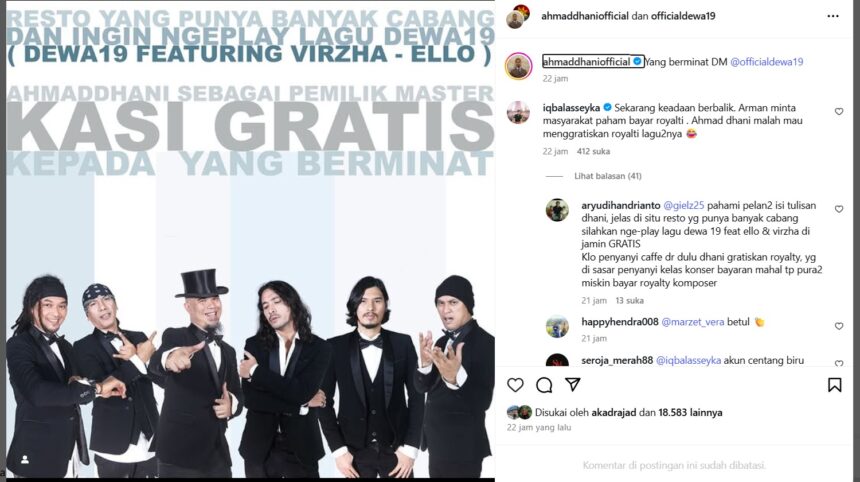Tangkapan layar postingan Ahmad Dhani di instagram / Foto : Instagram