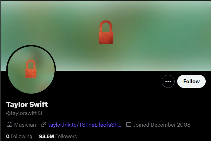 Profil akun X Tylor Swift / foto : Ist