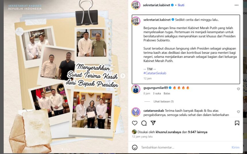 Tangkapan layar instagram Sekretaris Kabinet / Foto : IG