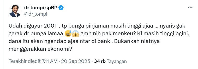 Tangkapan layar postingan dr.Tompi / Foto: X