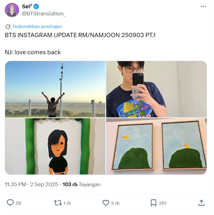 Postingan RM yang juga di repost penggemar di media sosial / Foto : X