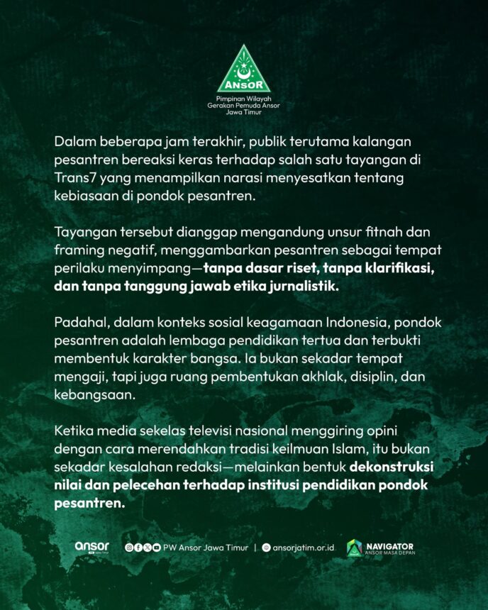 Tangkapan layar postingan GP Anshor Jawa Timur / Foto: X