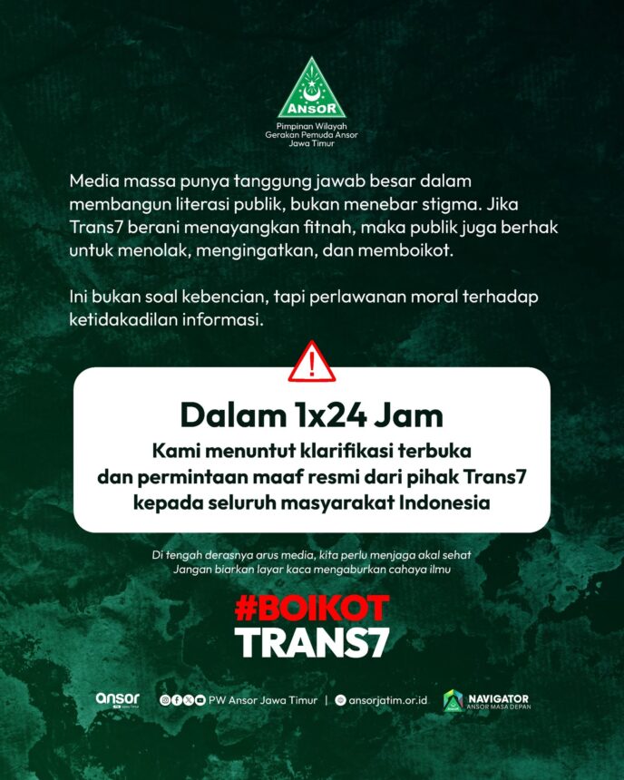 Tangkapan layar postingan GP Anshor Jawa Timur / Foto: X