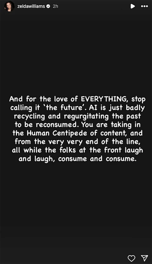 Tangkapan layar postingan Zelda William di Instagram/ Foto: IG