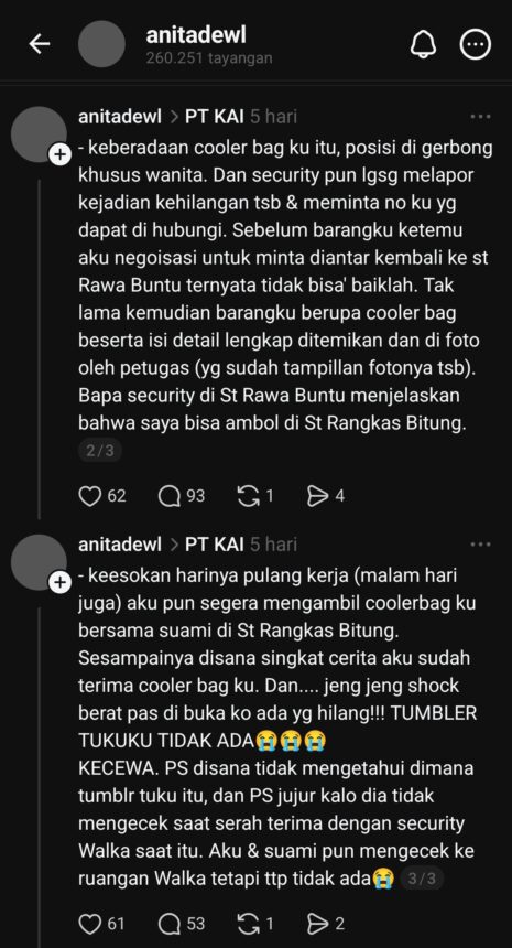 Postingan yang menceritakan tentang kehilangan tumbler/ Foto: X