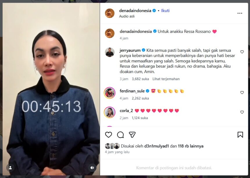 Tangkapan layar pengakuan Denada di media sosial/ Foto: IG
