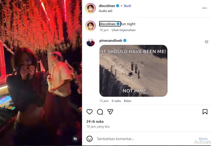 Tagkapan layar ketika Lisa BLACKPINK pesta di salah satu klub di Bali/ Foto: instagram