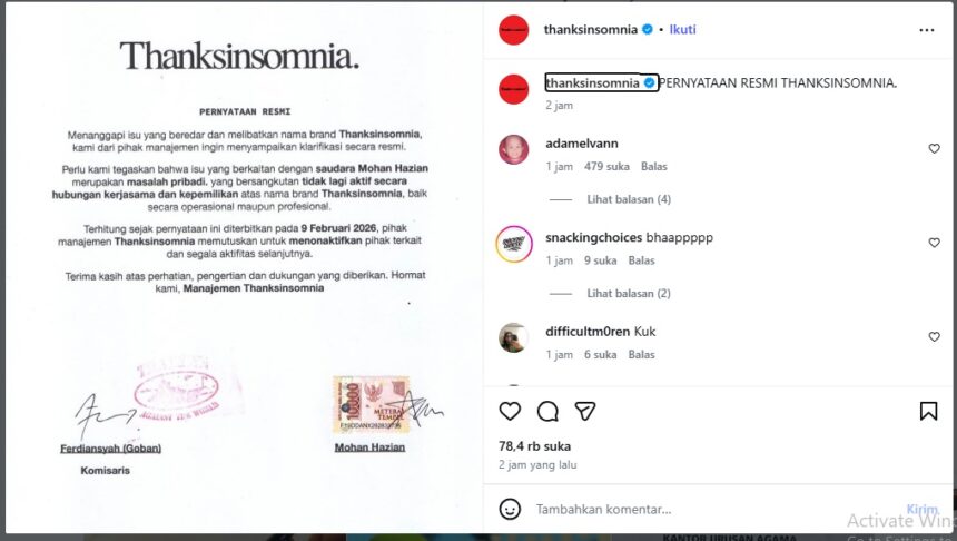 Tangkapan layar postingan Thanksinsomnia/ Foto: Instagram 