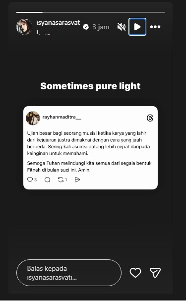 Tangkapan layar klarifikasi dari Rayhan suami Isyana/ Foto: Instagram