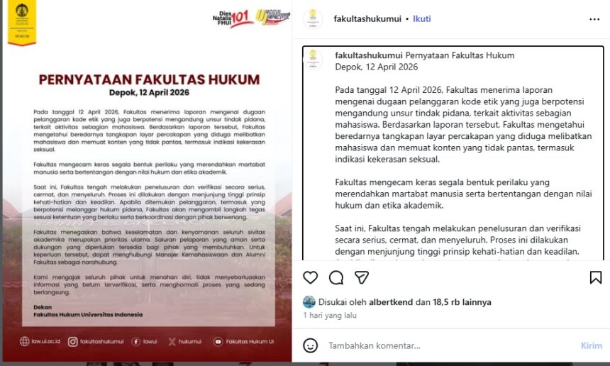 Tangkapan layar pernyataan sikap FHUI / Foto: instagram