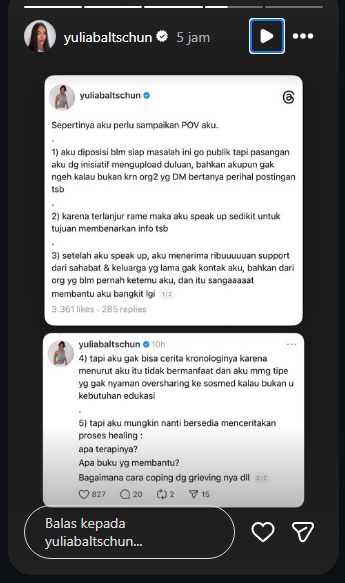 Tangkapan layar curhatan Yulia/ Foto: IG