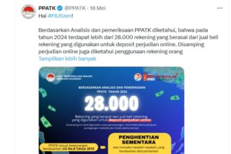 Tangkapan layar postingan PPATK di platform X terkait pemblokiran rekening perjudian / Foto : X