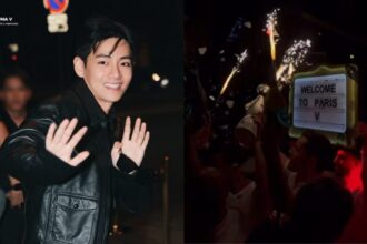 V BTS tertangkap kamera saat meninggalkan hotel (kiri), dan penyambutan sesampai di klub (kanan) / foto : llkpop