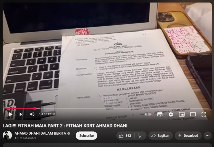 Tangkapan layar postingan video Ahmad Dhani Dalam Berita di Youtube / Foto : capture youtube