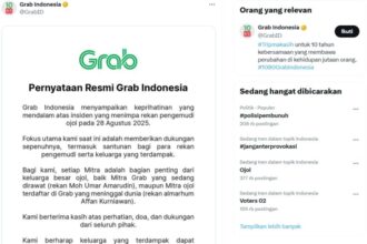 Tangkapan layar pernyataan Grab di media sosial / Foto : X