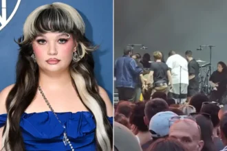 Lala Young saat diamankan tim ketika pingsan saat konser/Foto: capture People