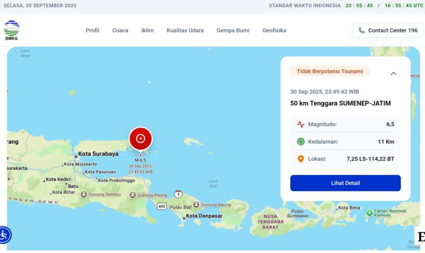 Titik gempa di perairan Sumenep / Foto: capture BMKG