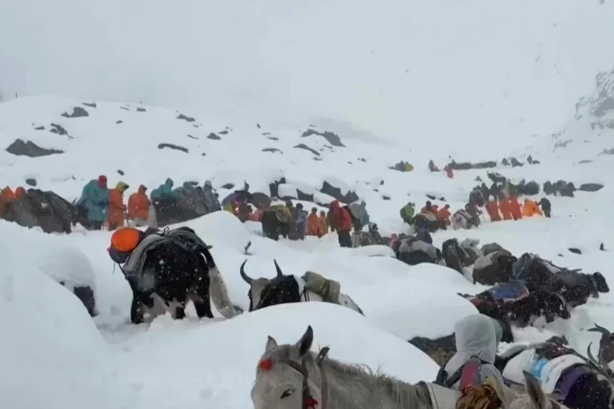 Penduduk lokal menyelamatkan wisatawan yang terjebak badai di Gn Everest / Foto: Ap News