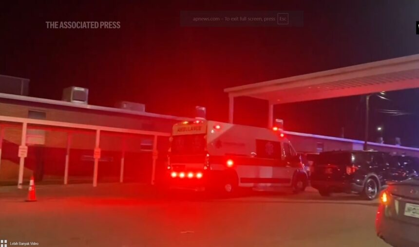 Petugas dan ambulance berdatangan untuk mengamankan lokasi kejadian penembakan di Mississipi, Amerika Serikat / Foto: Capture AP News