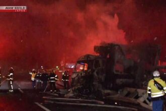 Kecelakaan beruntun di Prefektur Gunma/ Foto: capture NHK