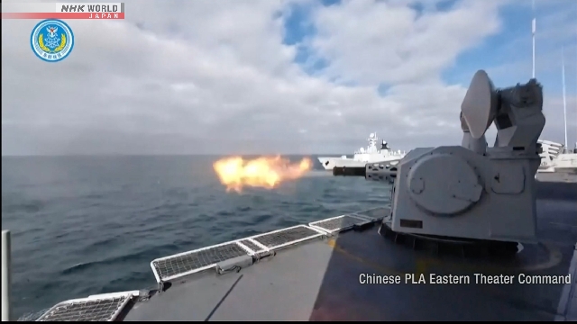 Kapal Cina yang sedang latihan dekat dengan Taiwan/ Foto: NHK