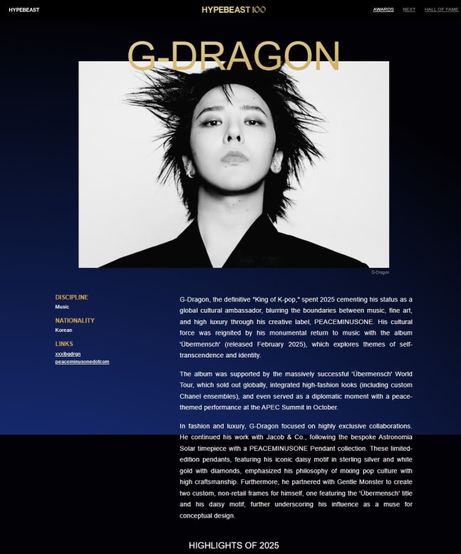 G Dragon dalam profil HYPERBEAST/ Foto: m.entertain.naver