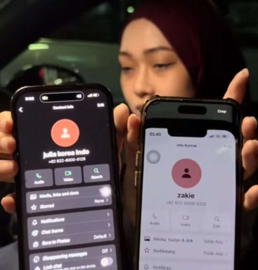 Aya yang menampilkan nomor telpn Jule yang disimpan suaminya dengan nama yang berbeda/ Foto: X