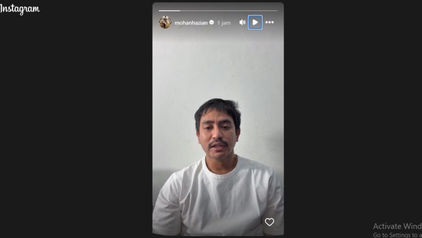 Tangkapan layar instagram story Mohan Hazian/ Foto: Instagram