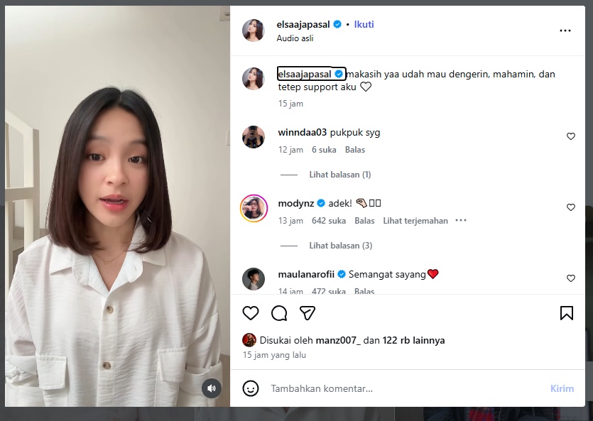 Tangkapan layar klarifikasi Elsa Japasal/ Foto: capture Instagram