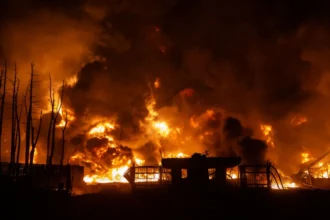 Kebakaran terjadi di depot minyak Shahran setelah serangan AS dan Israel di Teheran/ Foto: capture Aljazeera