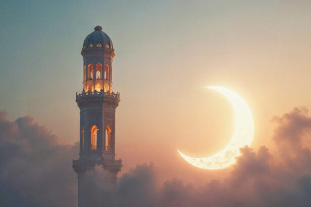 Ilustrasi masjid dan hilal/ Foto: freepik