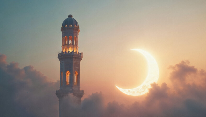 Ilustrasi masjid dan hilal/ Foto: freepik