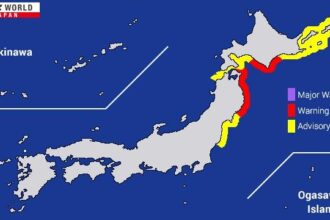 Lokasi yang mendapat peringatan dini tsunami/ Foto: NHK