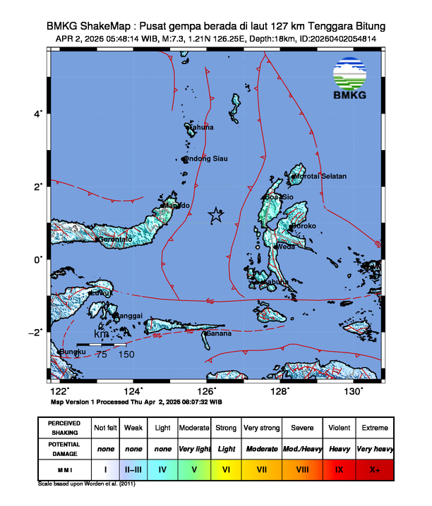 Titik gempa di Maluku Utara/ Foto: BMKG