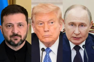 Presiden Ukraina Volodymyr Zelenskyy (kiri), Presiden AS Donald Trump dan Presiden Rusia Vladimir Putin/ Foto: Aljazeera