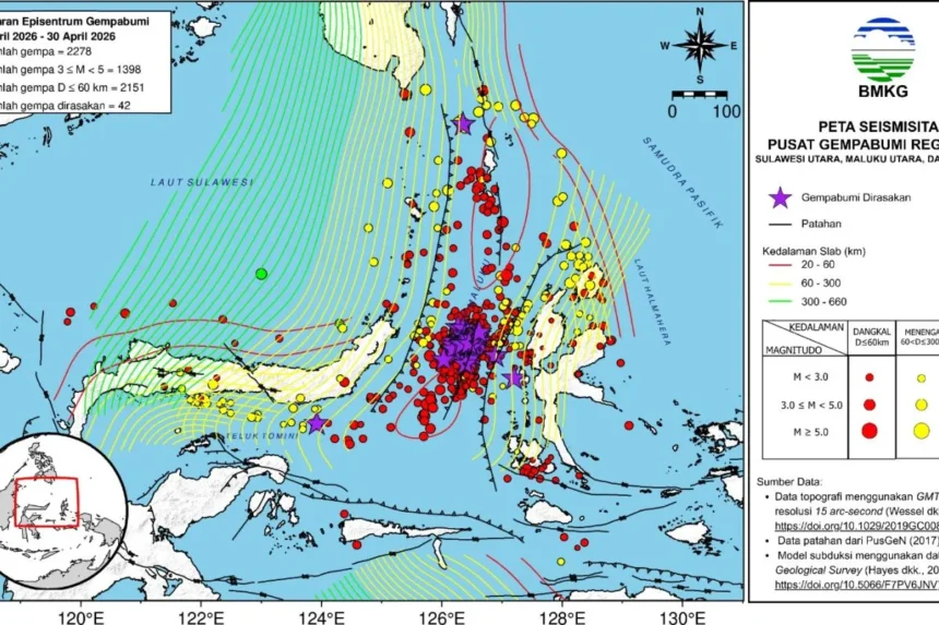 Peta sebaran gempa tektonik di wilayah Sulawesi Utara dan sekitarnya/ Foto: BMKG