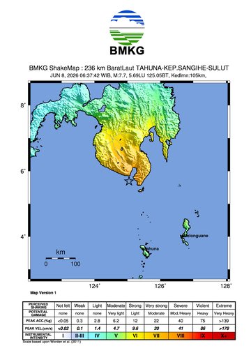 Lokasi Gempa Bumi mag 7,7/ Foto: BMKG
