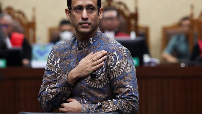 Nadiem Makarim dalam sidang korupsi/ Foto:CNN