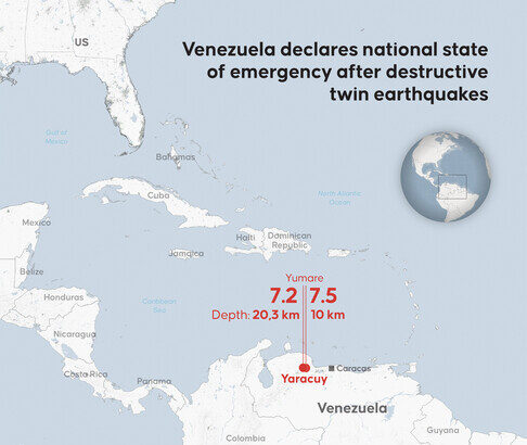 Lokasi titik gempa Venezuela/ Foto: Anadolu