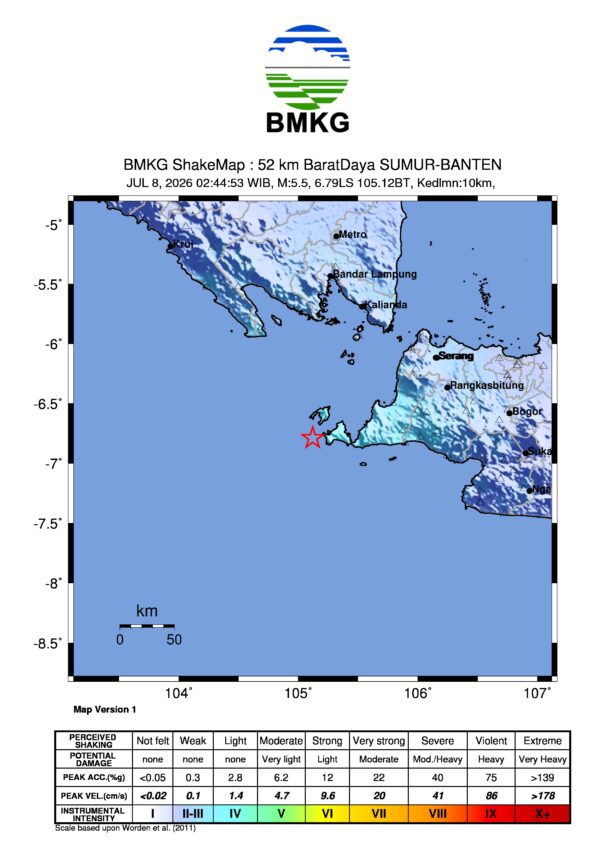 Titik gempa barat daya Banten/ Foto: BMKG