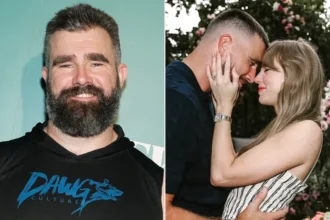 Jason Kelce (kiri) Travis Kelce dan Taylor Swift (kanan) / Foto: People
