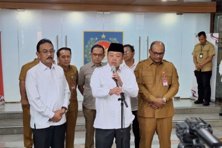 Menteri ATR dan Kepala BPN Nusron Wahid saat jumpa pers/ Foto: cortesy ANTARA