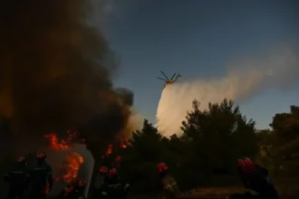 Helikopter yang sedang melakukan pemadaman api / Foto: AP